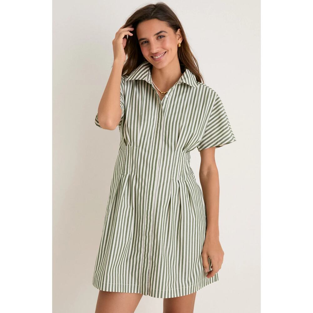 NWT Tuckernuck Callie Cap Sleeve Cotton Poplin Mini Dress Jardin Stripe Small